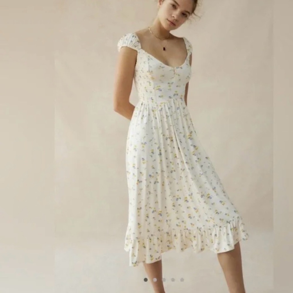 Urban Outfitters Elenor Midi Dress with Yellow & Blue Floral Print size Small - Picture 4 of 16